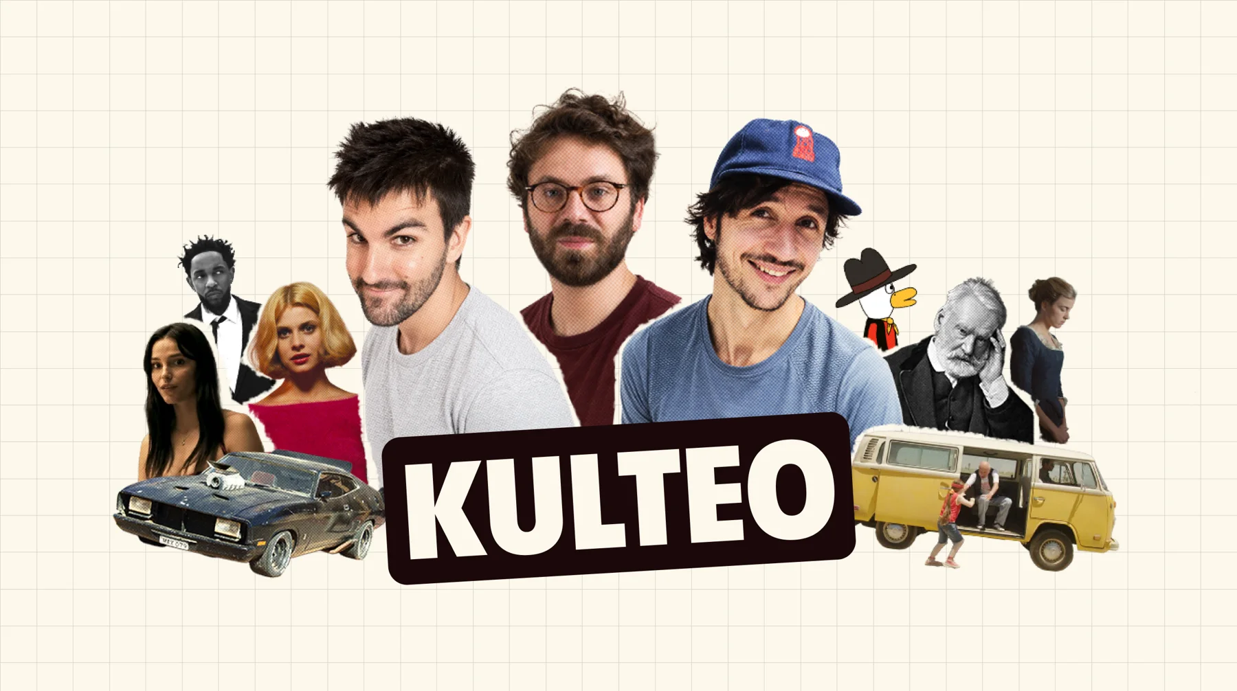 Les trois fondateurs de Kulteo, entourés de personnages de films et de romans.