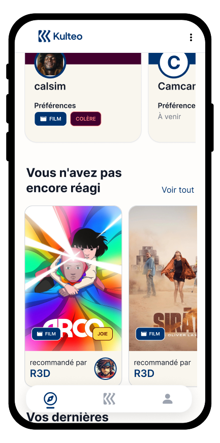 Deuxième aperçu de l'accueil de l'application, plus bas dans la page