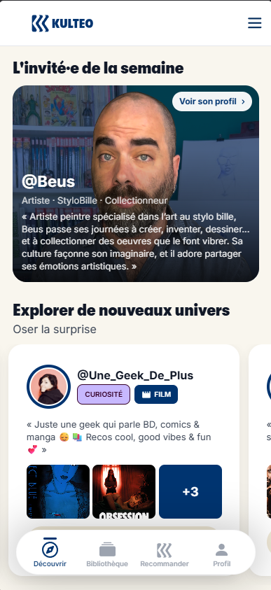 Aperçu de l'accueil de l'application
